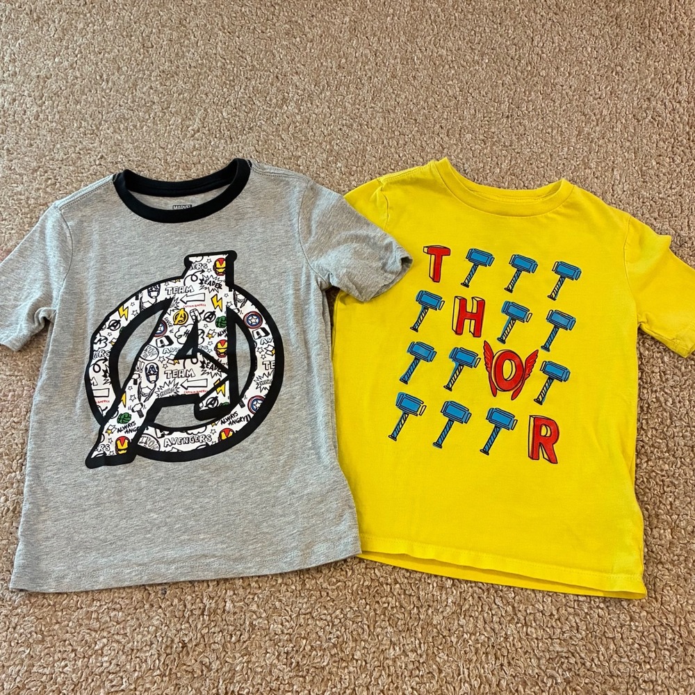 Marvel Thor Avengers T-Shirt Lot Boys Size XS 5 Yellow Gray Graphic Tees 2 Pack